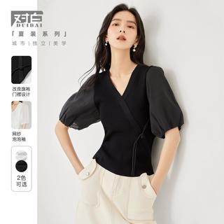 新中式网纱泡泡袖针织衫 DDO070B