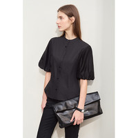 AMII2024夏极简修身拼薄灯笼袖撞料全精棉梭织衬衫女款 黑色 165/88A/L