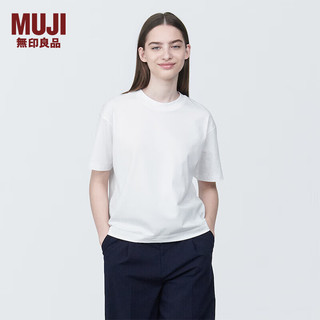 无印良品（MUJI）女式 天竺编织圆领短袖T恤上衣打底衫女款内搭多巴胺 白色BB2P6C4S L (165/88A)