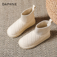 DAPHNE 达芙妮 雪地靴女款2023新款冬季加绒加厚白色面包棉鞋弹力袜子短靴
