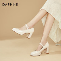 DAPHNE 达芙妮 法式粗跟玛丽珍女鞋方头气质高跟一字扣单鞋4623101161 米色 36