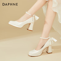 DAPHNE 达芙妮 法式粗跟单鞋女伴娘玛丽珍鞋气质高跟鞋晚晚鞋4623404078米色35