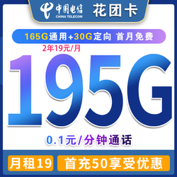 CHINA TELECOM 中国电信 花团卡 2年19元/月195G全国流量不限速