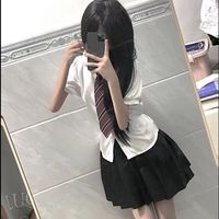 唐晓笙套装甜辣学院风jk制服衬衫女收腰显瘦制服衬衣设计感别致上衣 套装 绑带衬衫+黑色裙+条纹1领 M