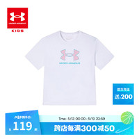 安德玛（Under Armour）童装2024年夏季冰感面料女童百搭透气圆领T恤242201512 白色 120cm