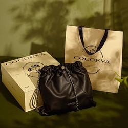 COCOEVA 520生日礼物母亲节送礼真皮包包女士新款头层牛皮链条水桶包女 黑色