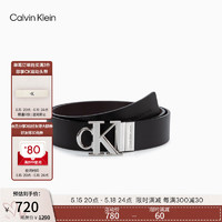 卡尔文·克莱恩 Calvin Klein Jeans男双面用亮面ck金属带头牛皮革皮带腰带