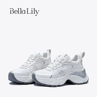 Bella Lily2024夏季增高牛皮老爹鞋女韩版小白鞋小个子松糕鞋 白色 36