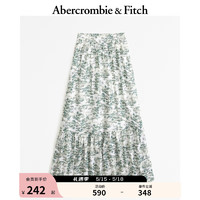 Abercrombie & Fitch 女装 24春夏亚麻混纺层叠式中长款半身裙KI143-4048 绿色图案 S (165/72A)标准版