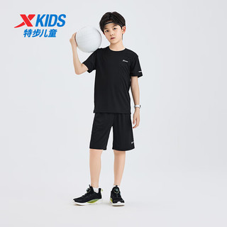 特步（XTEP）儿童童装夏季套装男女童通码透气舒适两件套 正黑色 150cm