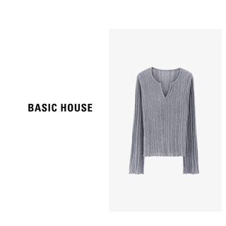Basic House/百家好极简静奢短款时尚百搭长袖针织衫-B0624H5X782 白色 M85-110斤
