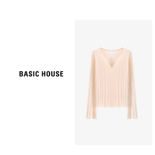 Basic House/百家好极简静奢短款时尚百搭长袖针织衫-B0624H5X782 白色 M85-110斤