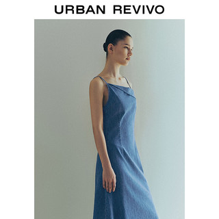 URBAN REVIVO 女装设计感斜肩领吊带牛仔连衣裙UWG840190 浅蓝 S