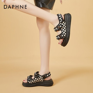 达芙妮（DAPHNE）运动凉鞋女夏高跟小香风厚底外穿凉拖夏季休闲平底魔术贴 黑色 37