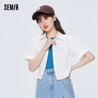 森马 Semir短袖衬衫女短款纯棉修身设计感2022夏季甜酷衣服炸街