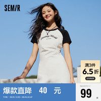 Semir 森马 连衣裙女插肩袖修身收腰2024夏季字母开叉短裙运动风109324114025