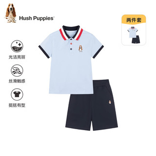 暇步士（Hush Puppies）童装儿童男大童2024夏装丝滑云柔棉简洁宽松舒适休闲时尚短袖套装 本白 170cm