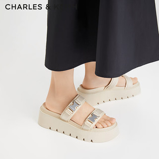 CHARLES&KEITH24夏休闲扣饰外穿勃肯厚底拖鞋女CK1-70381040 Beige米色 39