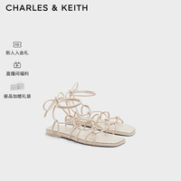 CHARLES&KEITH24夏法式方头平底交叉绑带凉鞋女CK1-70381049 Beige米色 37