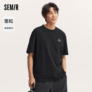 森马（Semir）短袖T恤男2024夏时尚潮流印花上衣复古运动风 黑色90001 175/92A/L