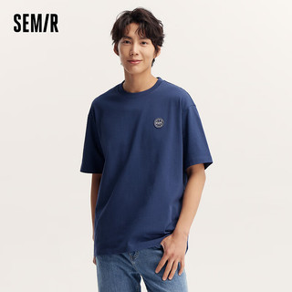 森马（Semir）短袖T恤男2024夏时尚潮流印花上衣复古运动风 石墨蓝81210 160/80A/XS