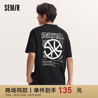 森马（Semir）短袖T恤男2024夏时尚潮流印花上衣复古运动风 黑色90001 185/100A/XXL