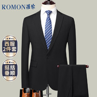 ROMON 罗蒙 西服套装男商务修身正装伴郎服新郎服单扣西装黑色XL