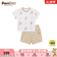 PawinPaw卡通小熊童装24夏季男女宝满印儿童休闲可爱短袖套装 Beige米色/35 090