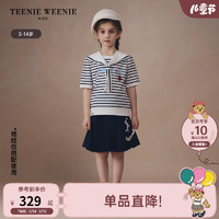 Teenie Weenie Kids小熊童装24夏季女童海军领舒适条纹短袖T恤 藏青色 160cm