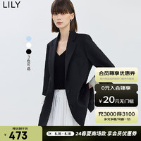 LILY2024夏女装气质通勤款复古单排扣宽松垂坠感休闲西装外套 510黑 XL