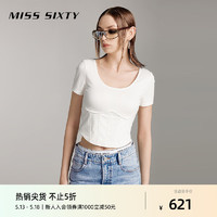 MISS SIXTY2024夏季新款T恤女U型领短袖修身简约显瘦拉链辣妹风