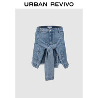 URBAN REVIVO 夏季女时髦设计感绑结复古港风牛仔半裙 UWL840123 蓝色 M
