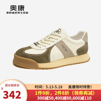 奥康（Aokang）男鞋 2024春季舒适户外运动休闲鞋复古日常滑板鞋 白/绿 38