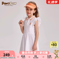 PawinPaw卡通小熊童装2024年夏季新款女童撞色polo领连衣裙小飞袖 Ivory象牙色/39 1