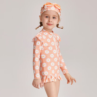 PawinPawPawinPaw卡通小熊童装2024年夏季女童泳衣泳帽两件套连体速干 Orange橘黄色/80 90cm