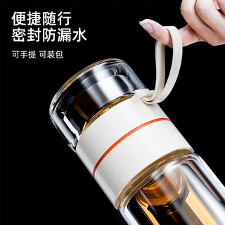 名创优品（MINISO）水杯玻璃杯大容量茶水分离杯子便携男女泡茶杯320L 白色 茶水分离双层玻璃杯320mL 白色