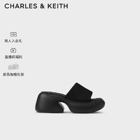 CHARLES&KEITH24夏季厚底缎面外穿一字带拖鞋女CK1-80360150 BLACK TEXTURED黑色纹理 35