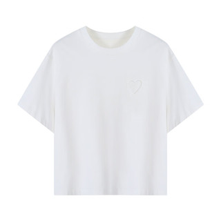 百家好（Basic House）圆领爱心短袖T恤洋气宽松纯色打底衫2024夏季B0624H5Y332 月光白 XL
