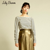 Lily Brown 春夏  休闲百搭船领露背条纹印花T恤LWCT211184