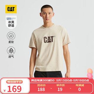 CAT卡特24春夏男户外Coolmax科技经典logo印花短袖T恤 米白色 2XL
