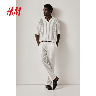 H&M男装西裤2024年夏季新款男士休闲版型通勤时尚亚麻裤子1211281