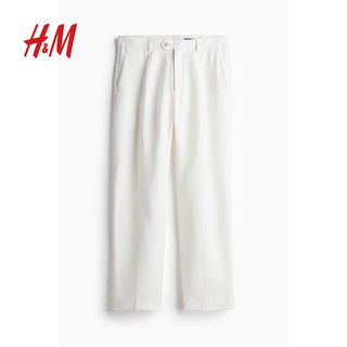 H&M男装西裤2024年夏季新款男士休闲版型通勤时尚亚麻裤子1211281