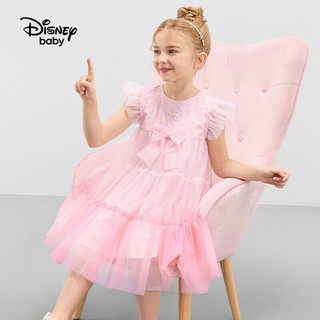 迪士尼童装女童梭织甜美背心连衣裙2024夏装儿童户外甜美六一儿童节 粉色渐变 100