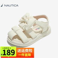 NAUTICA诺帝卡儿童凉鞋罗马果冻鞋女宝宝包头女孩洞洞鞋户外沙滩鞋镂空猪笼鞋子 米白色 28码