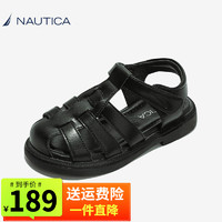 诺帝卡（NAUTICA）女童鞋罗马凉鞋小女孩凉鞋儿童织户外沙滩鞋镂空猪笼鞋休闲鞋子 黑色 31码