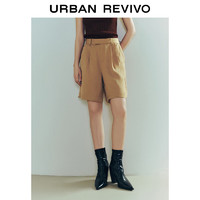 URBAN REVIVO 女士时尚通勤简约百搭压褶薄款短裤 UWG640050 黄棕 L