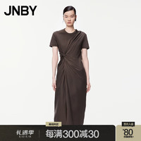 江南布衣（JNBY）24夏连衣裙设计捏褶优雅休闲圆领短袖5O5G12980 223/浓咖 M