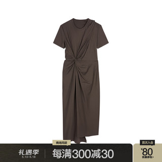 江南布衣（JNBY）24夏连衣裙设计捏褶优雅休闲圆领短袖5O5G12980 223/浓咖 M