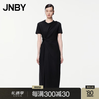 江南布衣（JNBY）24夏连衣裙设计捏褶优雅休闲圆领短袖5O5G12980 001/本黑 L