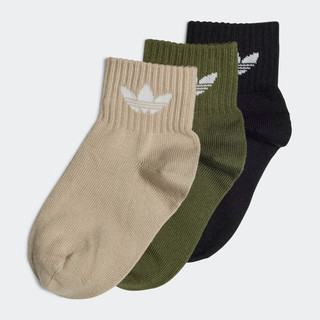adidas舒适三双装短筒运动袜子男小童儿童阿迪达斯三叶草 草原棕/黑色/野松木色 XS